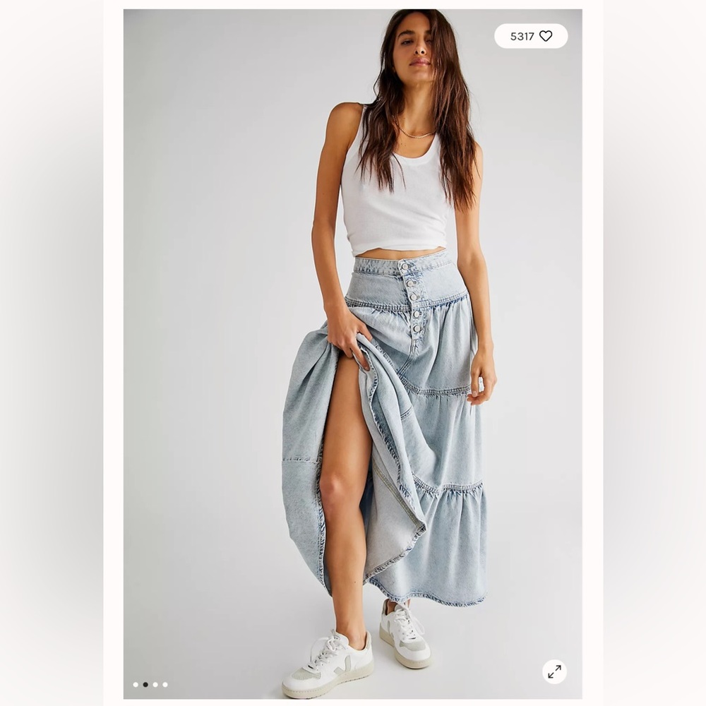 Free people Dreamweaver Tiered Denim Jean Maxi Skirt